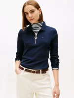 Long-Sleeve Zip Slim Fit Polo - Navy Blue #76J3175