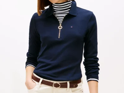 Long-Sleeve Zip Slim Fit Polo - Navy Blue #76J3175