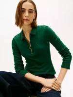 Long-Sleeve Zip Slim Fit Polo - Ornamental Green #76J3175 - Image 3