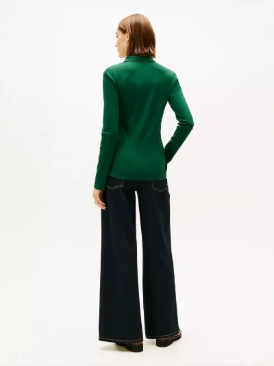 Long-Sleeve Zip Slim Fit Polo - Ornamental Green #76J3175 - Image 2