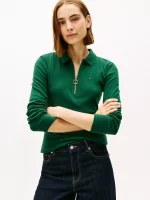 Long-Sleeve Zip Slim Fit Polo - Ornamental Green #76J3175