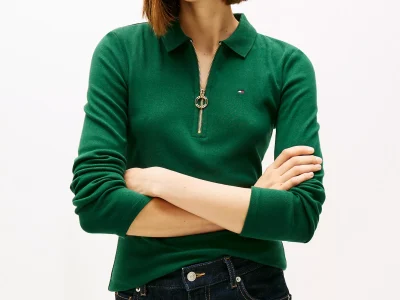 Long-Sleeve Zip Slim Fit Polo - Ornamental Green #76J3175
