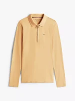 Long-Sleeve Zip Slim Fit Polo - Classic Khaki #76J3175 - Image 2