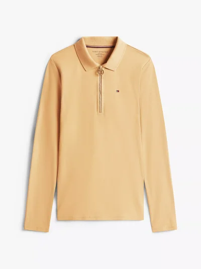 Long-Sleeve Zip Slim Fit Polo - Classic Khaki #76J3175 - Image 2