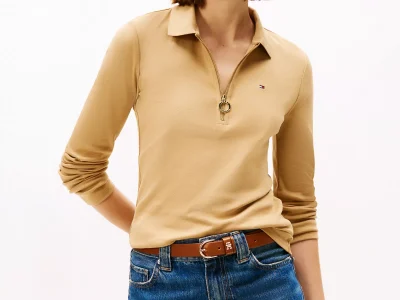 Long-Sleeve Zip Slim Fit Polo - Classic Khaki #76J3175