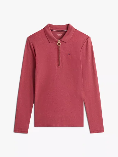 Long-Sleeve Zip Slim Fit Polo - Red #76J3175 - Image 2