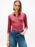 Long-Sleeve Zip Slim Fit Polo - Red #76J3175