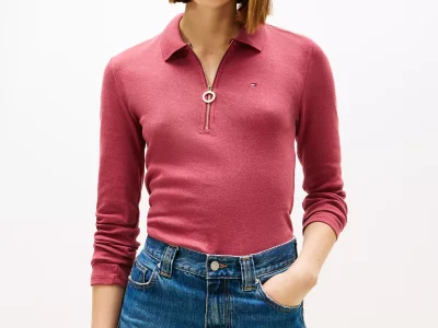 Long-Sleeve Zip Slim Fit Polo - Red #76J3175