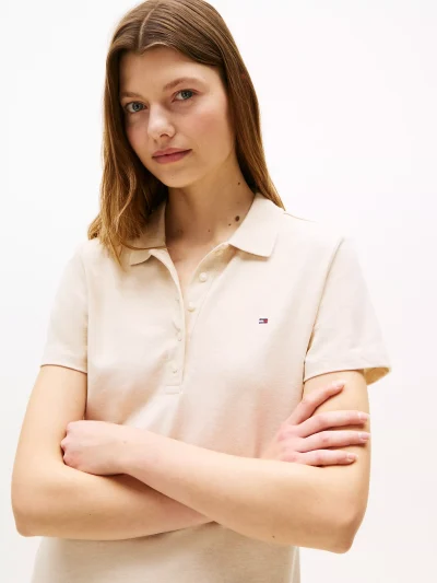 Regular Fit Stretch-Cotton Polo Dress-Beige Heather - Image 2