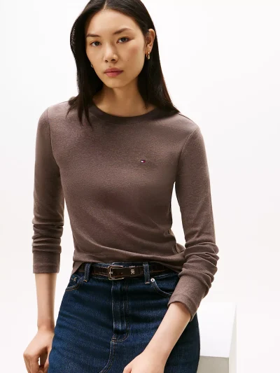 Long-Sleeve Crewneck Favorite T-Shirt-Brown#76J4889-GW4 - Image 2