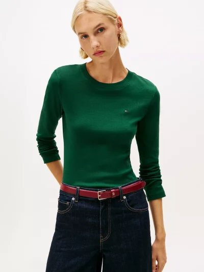Long-Sleeve Crewneck Favorite T-Shirt-Green#76J4889-L6K - Image 1