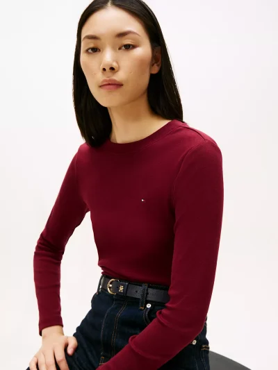 Long-Sleeve Crewneck Favorite T-Shirt- Burgundy#76J4889-VLP - Image 1