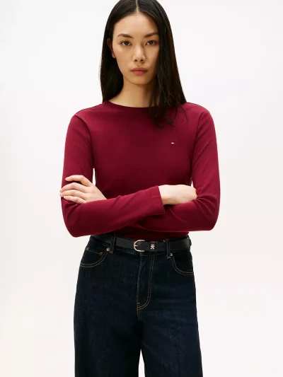 Long-Sleeve Crewneck Favorite T-Shirt- Burgundy#76J4889-VLP - Image 2