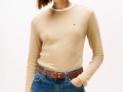 Long-Sleeve Crewneck Favorite T-Shirt- Beige Heather#76J4889-Z41