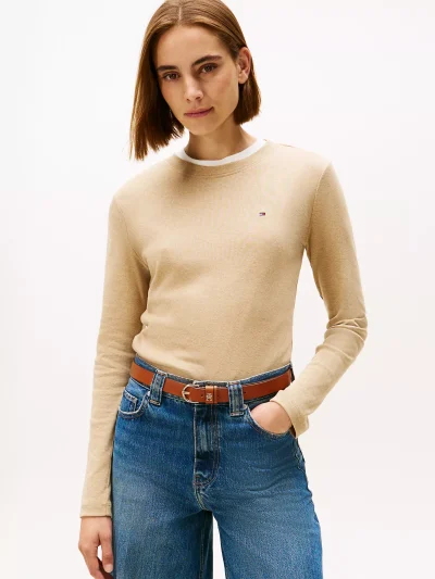 Long-Sleeve Crewneck Favorite T-Shirt- Beige Heather#76J4889-Z41 - Image 1