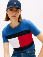 Women Bold Flag Logo Crewneck T-Shirt - Blue Heather #76J5268 - Image 2