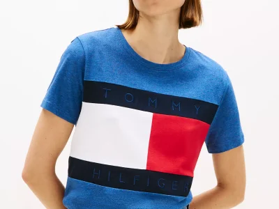 Women Bold Flag Logo Crewneck T-Shirt - Blue Heather #76J5268