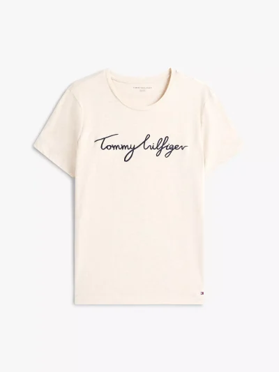 Embroidered Signature Crewneck T-Shirt - Beige Heather #76J5334-NM6 - Image 2