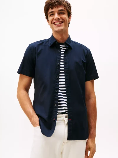 Regular Fit Stretch Oxford Shirt - Navy #78J8436 - Image 1