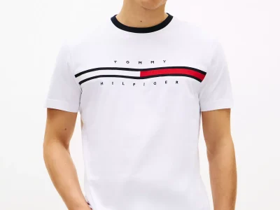 Embroidered Flag Logo T-Shirt-Optic White