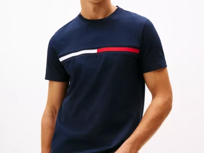 Embroidered Flag Logo T-Shirt-Navy
