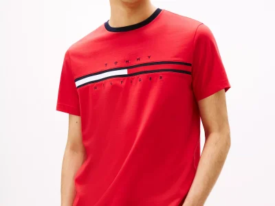 Embroidered Flag Logo T-Shirt-Primary Red
