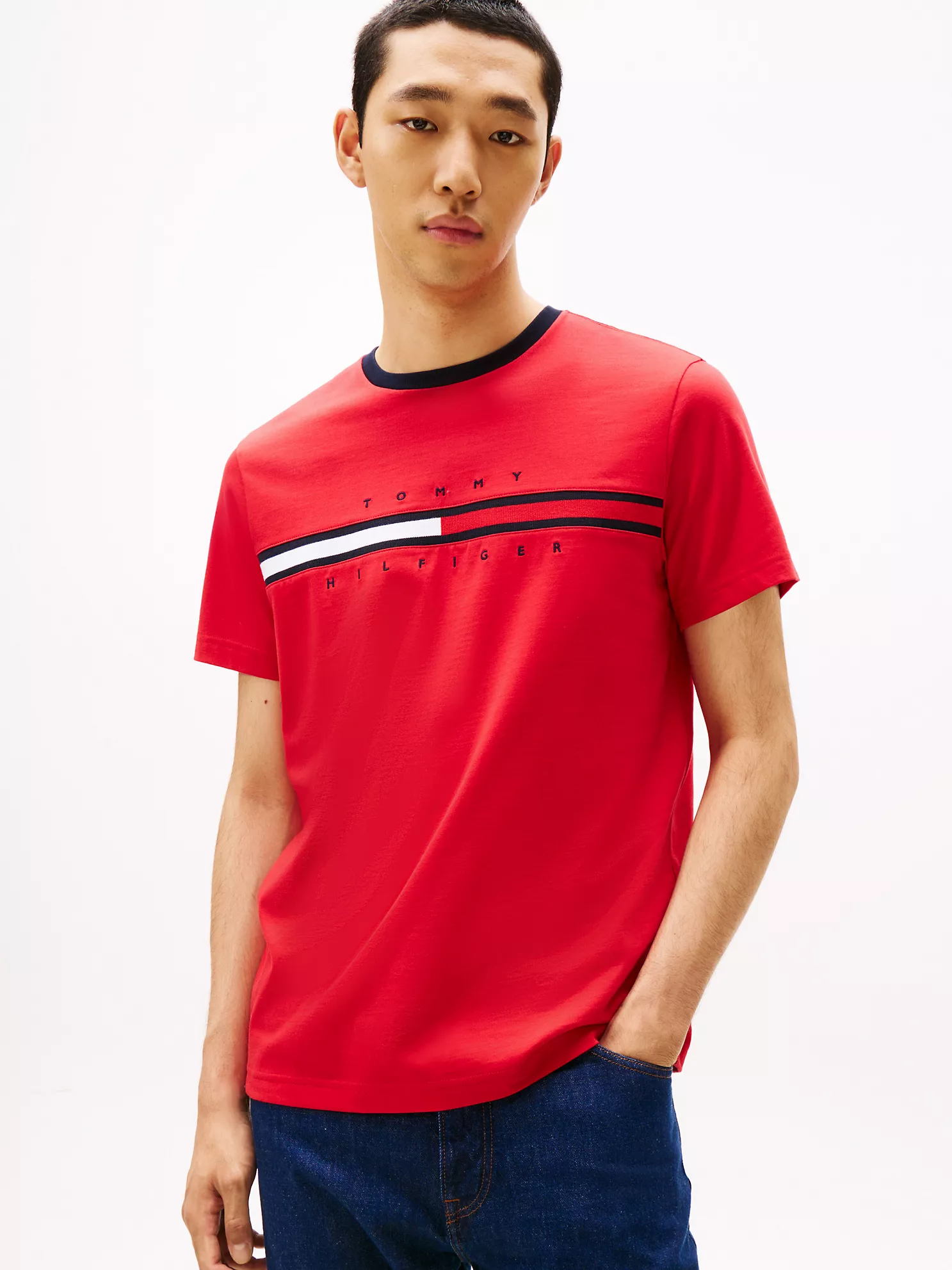 78JA522_612_main Embroidered Flag Logo T-Shirt-Primary Red - Image 1