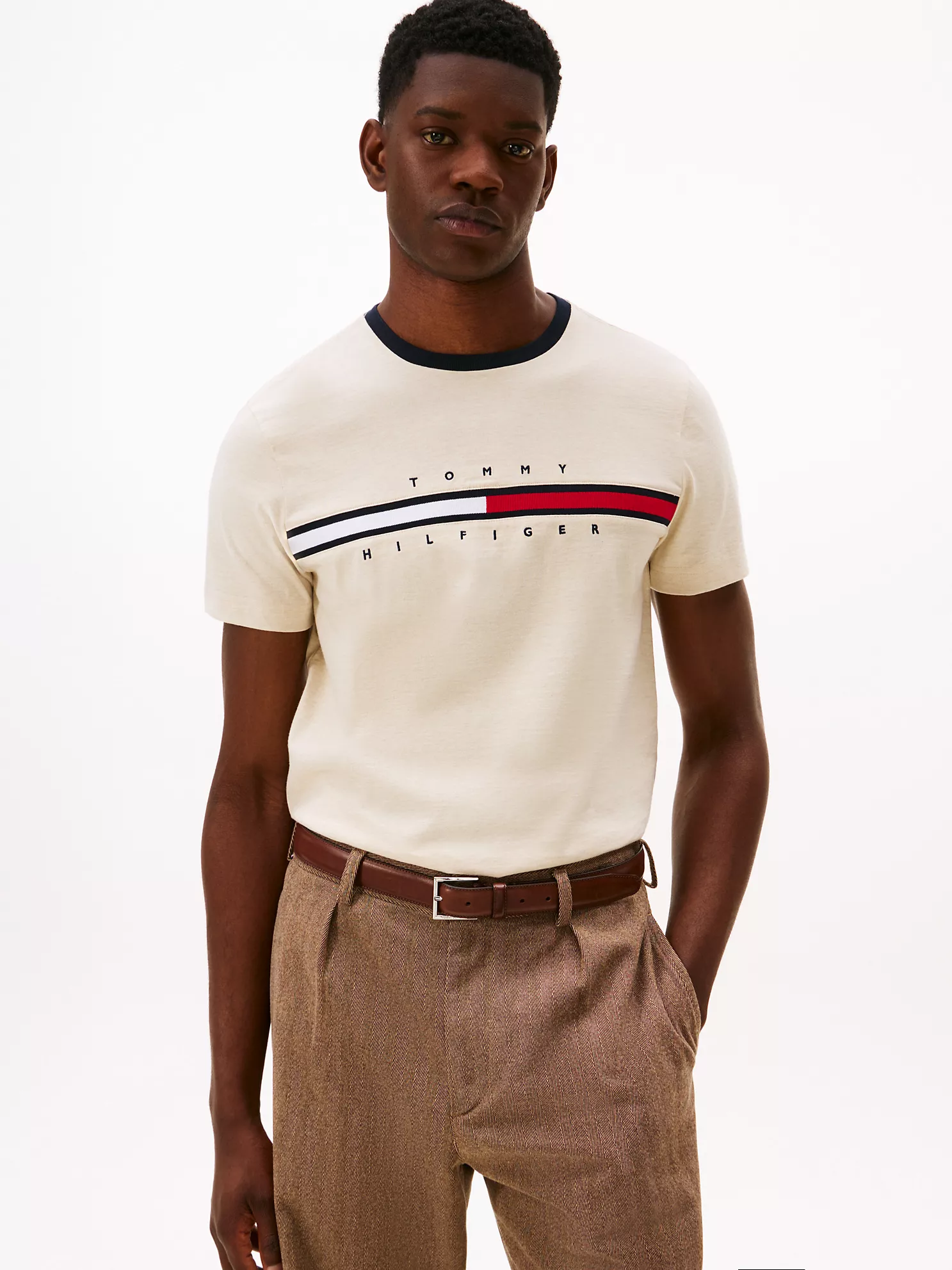 78JA524_AFA_main Embroidered Flag Logo T-Shirt-Ivory Heather - Image 1