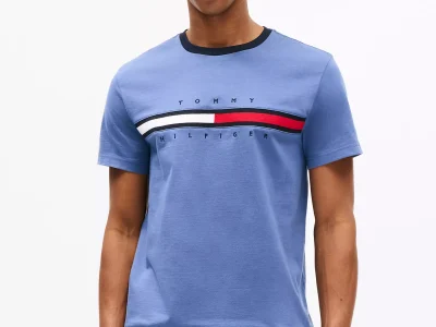 Embroidered Flag Logo T-Shirt-Bank Blue