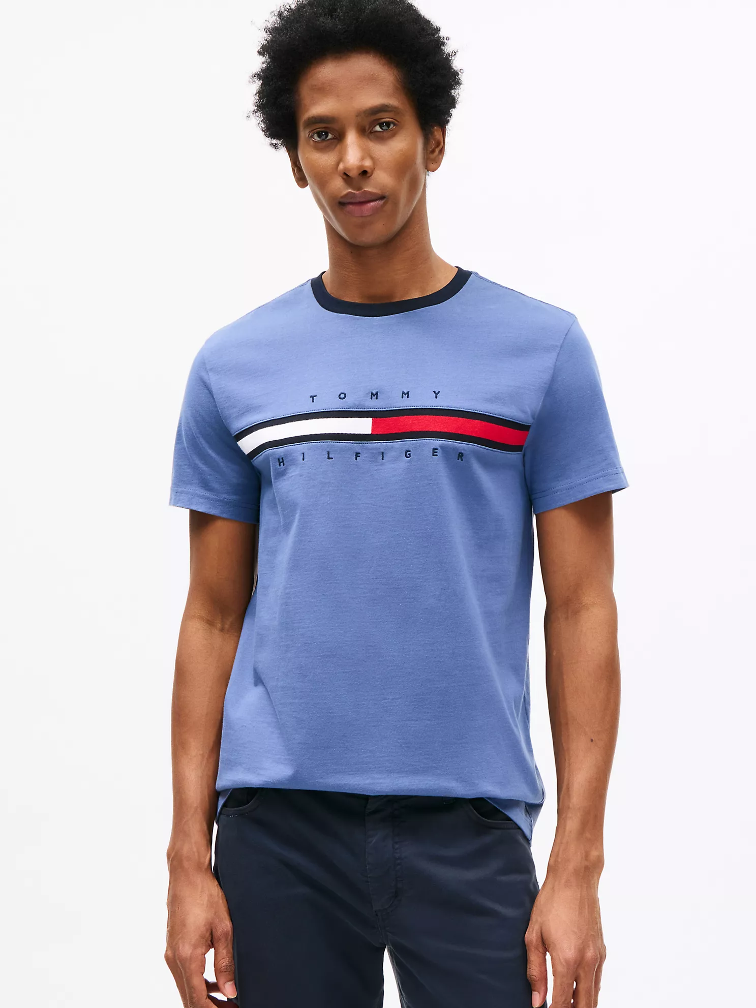 78JA524_C9T_main Embroidered Flag Logo T-Shirt-Bank Blue - Image 1