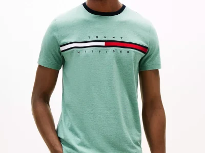 Embroidered Flag Logo T-Shirt-Blue Heather