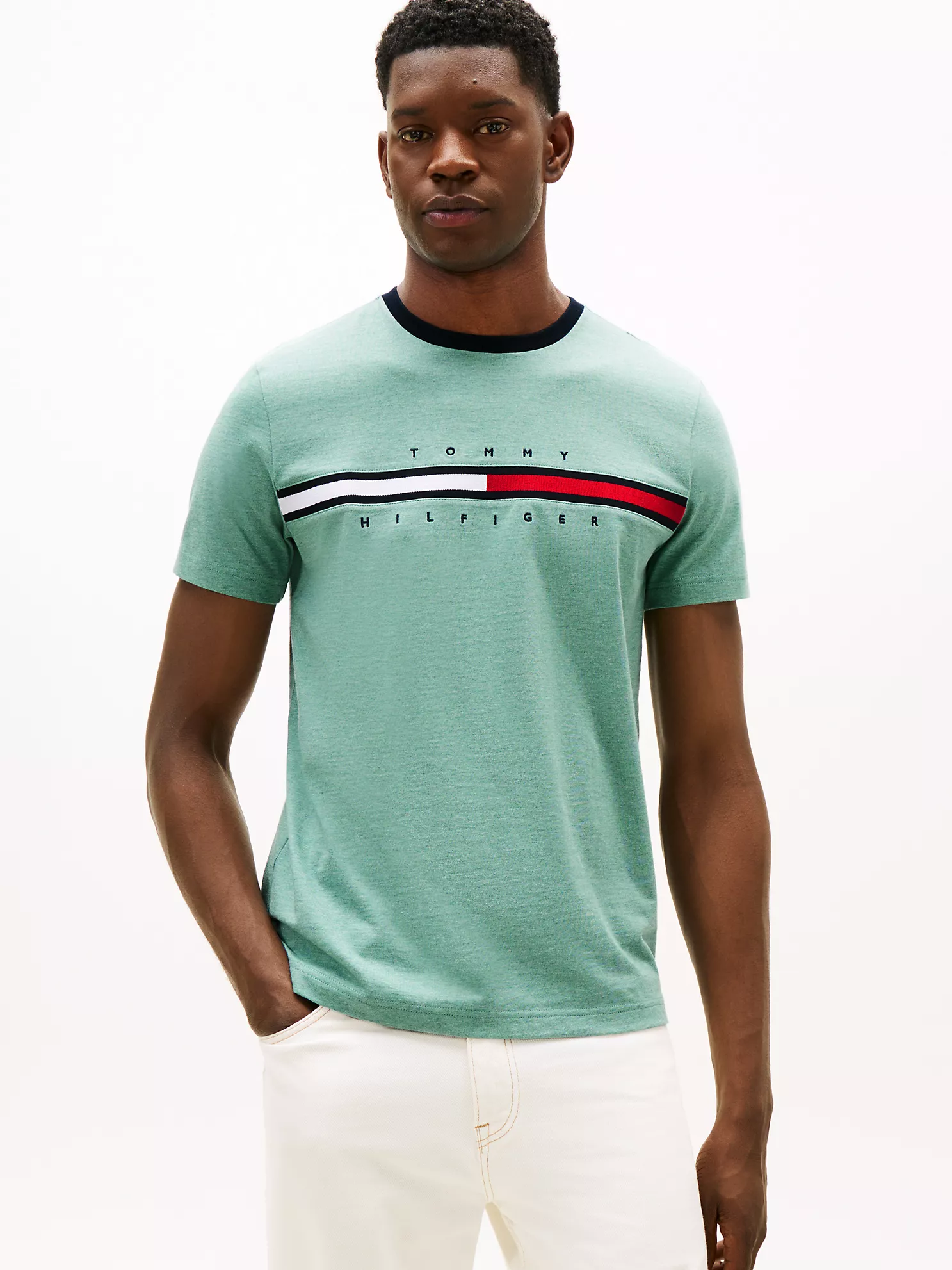 78JA524_MNO_main Embroidered Flag Logo T-Shirt-Blue Heather - Image 1