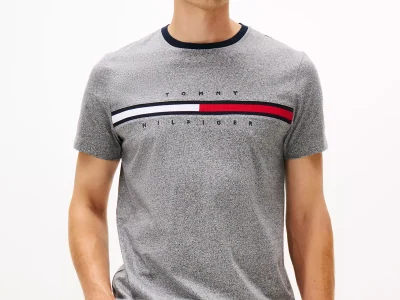 Embroidered Flag Logo T-Shirt-Grey Heather