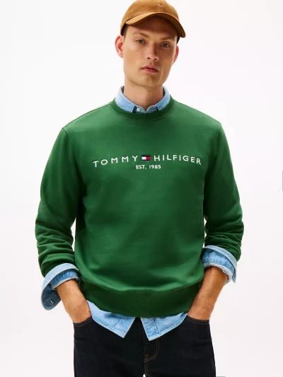 Embroidered Tommy Logo Sweatshirt - Deep Evergreen #78JB337 - Image 1