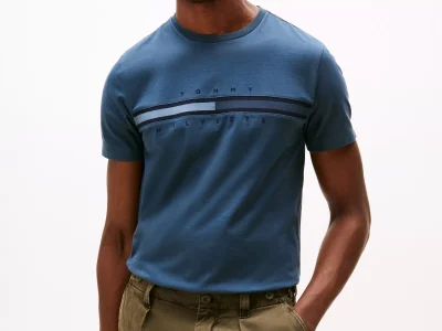 Men Tonal Flag Logo T-Shirt - Military Denim #78JB406