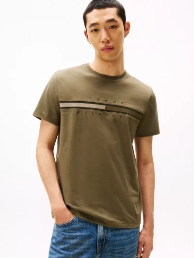 Men Tonal Flag Logo T-Shirt - Army Green#78JB406 - Image 1