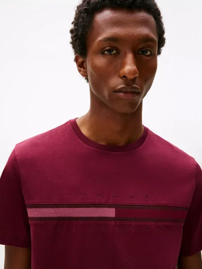 Men Tonal Flag Logo T-Shirt - Deep Rouge #78JB406 - Image 3