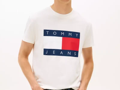 Tommy Jeans Big Flag Logo T-Shirt - Ancient White #DM22645-YBH