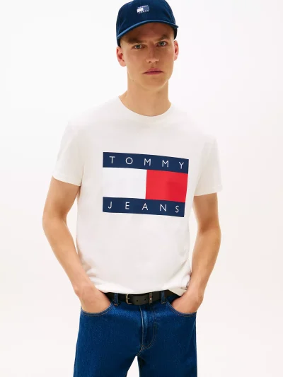 Tommy Jeans Big Flag Logo T-Shirt - Ancient White #DM22645-YBH - Image 1