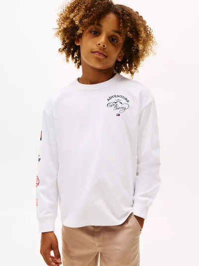 Kids' Long-Sleeve Camp Graphic T-Shirt - White #KB09935-YBR - Image 1