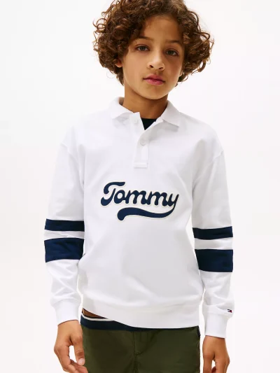 Kids' Long-Sleeve Logo Polo - White #KB09995-YBR - Image 1