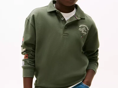 Kids' Long-Sleeve Camp Logo Polo Shirt - Pewter Green #KB10008