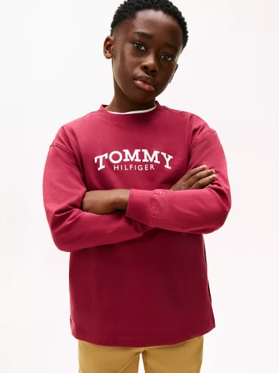 Kids' Long-Sleeve Monotype Logo T-Shirt-Rich Cherry - Image 1