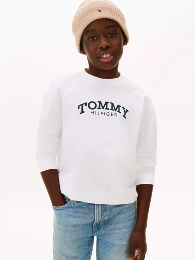 Kids' Long-Sleeve Monotype Logo T-Shirt-White - Image 1