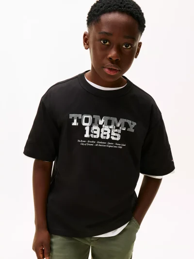 Kids' Tommy 1985 Logo Graphic T-Shirt - Black #KB10087-BDS - Image 1