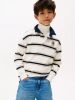 Kids' Rugby Stripe Interlock Polo - Malted Milk #KB10122
