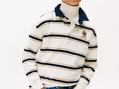 Kids' Rugby Stripe Interlock Polo - Malted Milk #KB10122