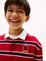 Kids' Rugby Stripe Interlock Polo - Medium Red #KB10122 - Image 2