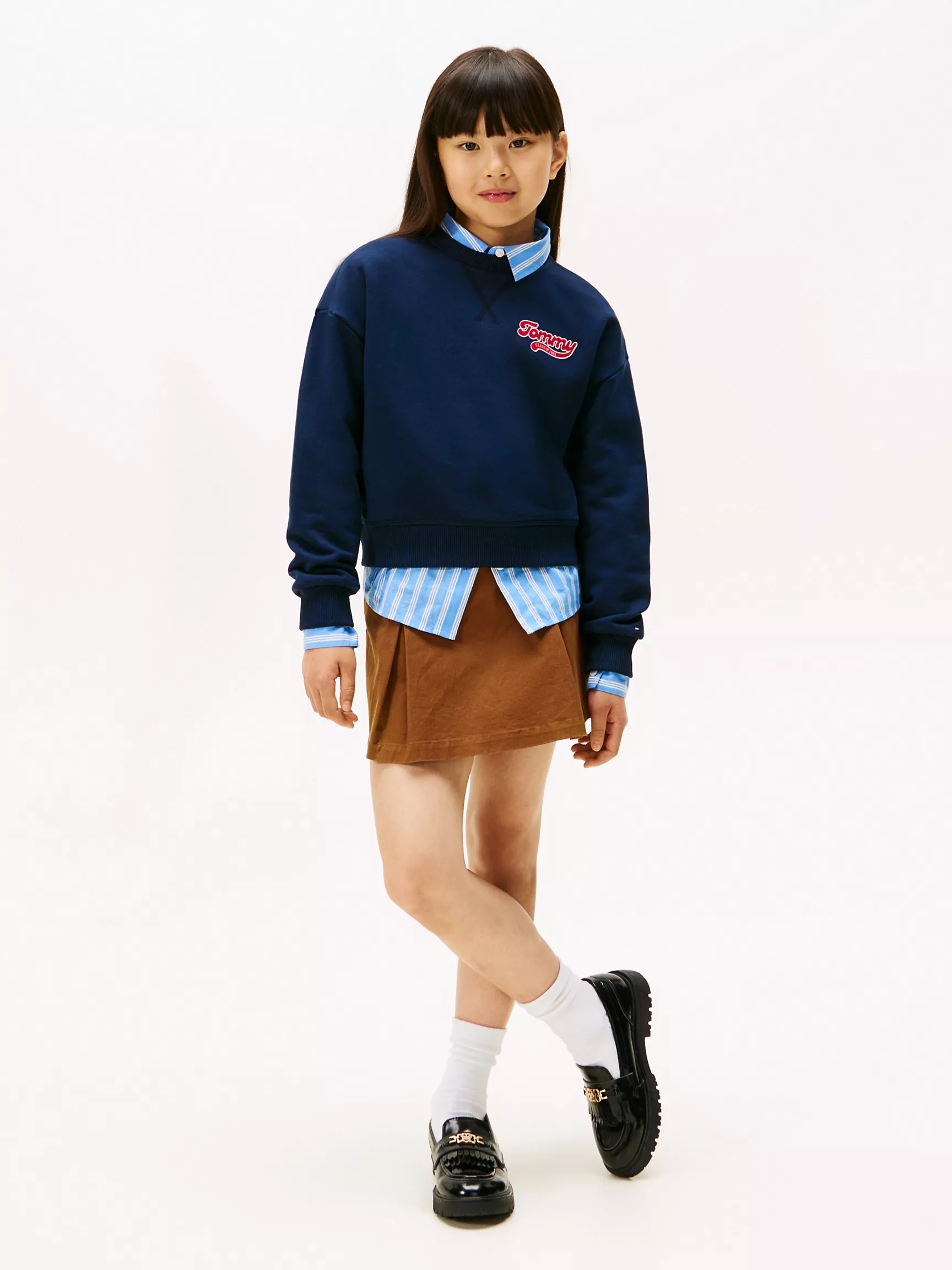 KG08779_C1G_alternate2 Kids' Flocked Logo Sweatshirt-Dark Blue - Image 2