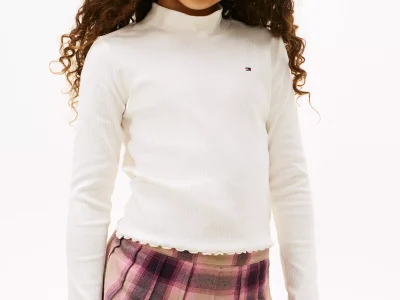 Kids' Long-Sleeve Mockneck T-Shirt - Ivory Silk #KG08802-THC
